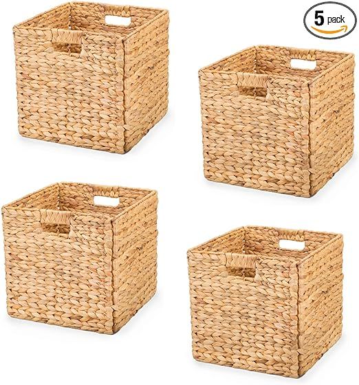 LilaCraft Set 4 Natural Storage Cubes Baskets for Organizing, Water Hyacinth Wicker Storage Baske... | Amazon (US)