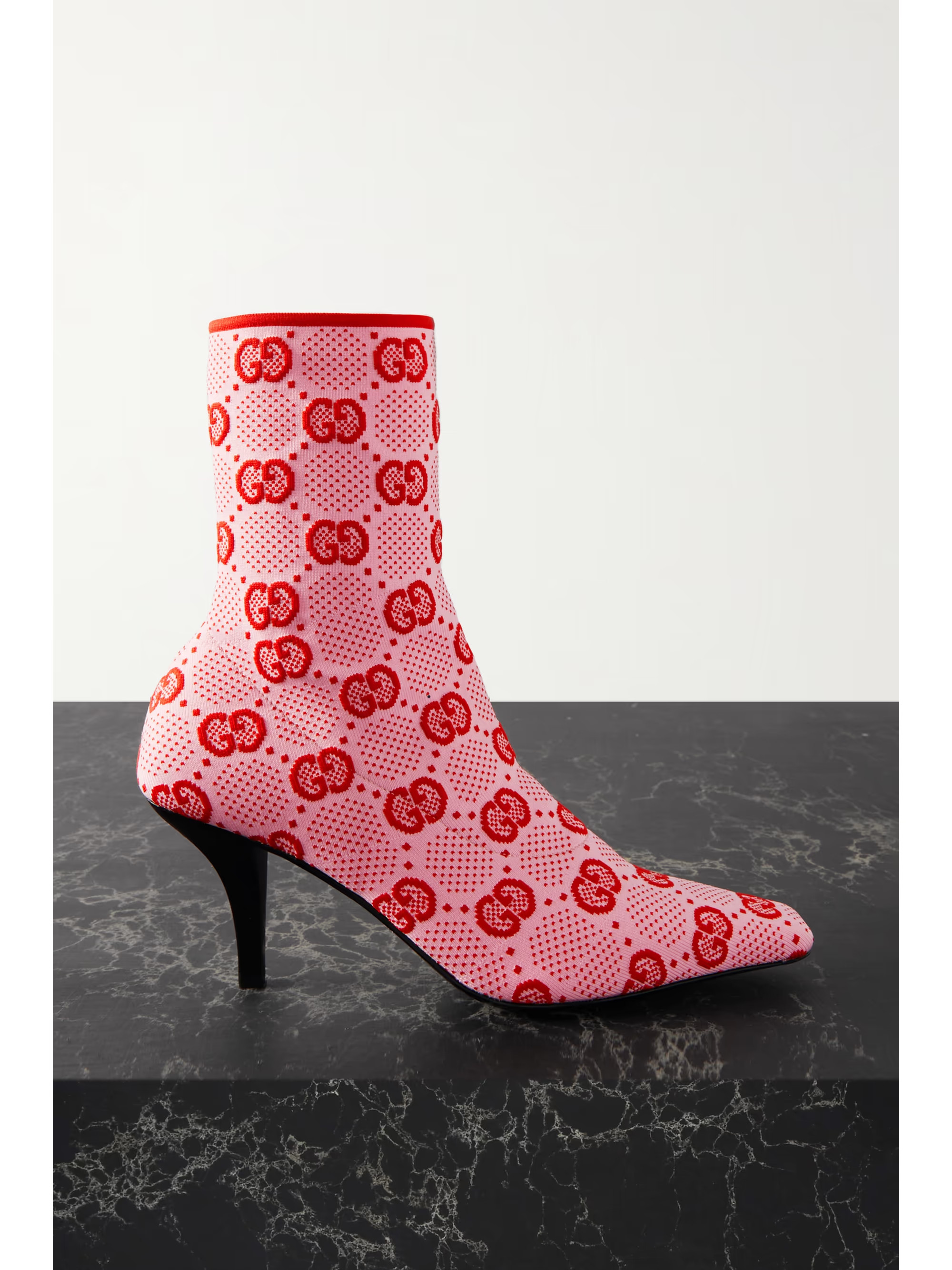 Pink Demi logo-jacquard stretch-knit ankle boots | GUCCI | NET-A-PORTER | NET-A-PORTER (US)