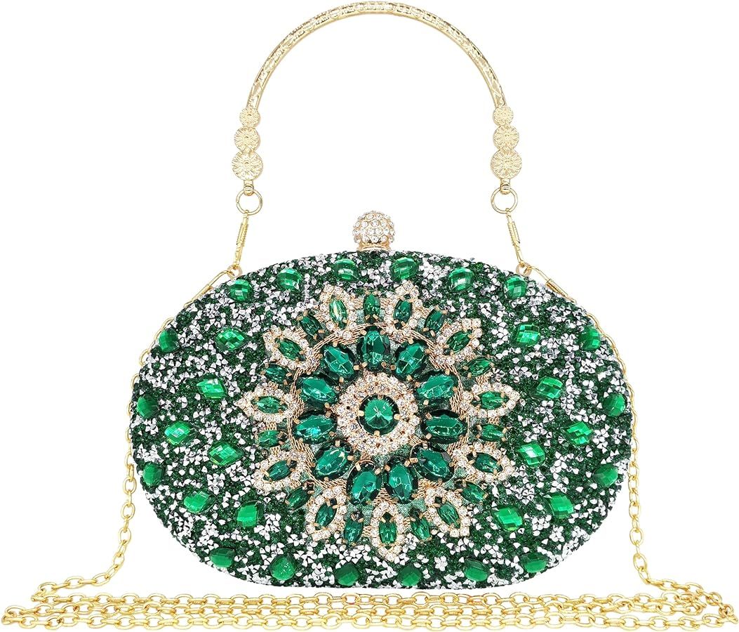 Rhinestone Clutch Purses for Women Evening Wedding Formal - Round Pearl Clasp Handbag - Crystal D... | Amazon (US)
