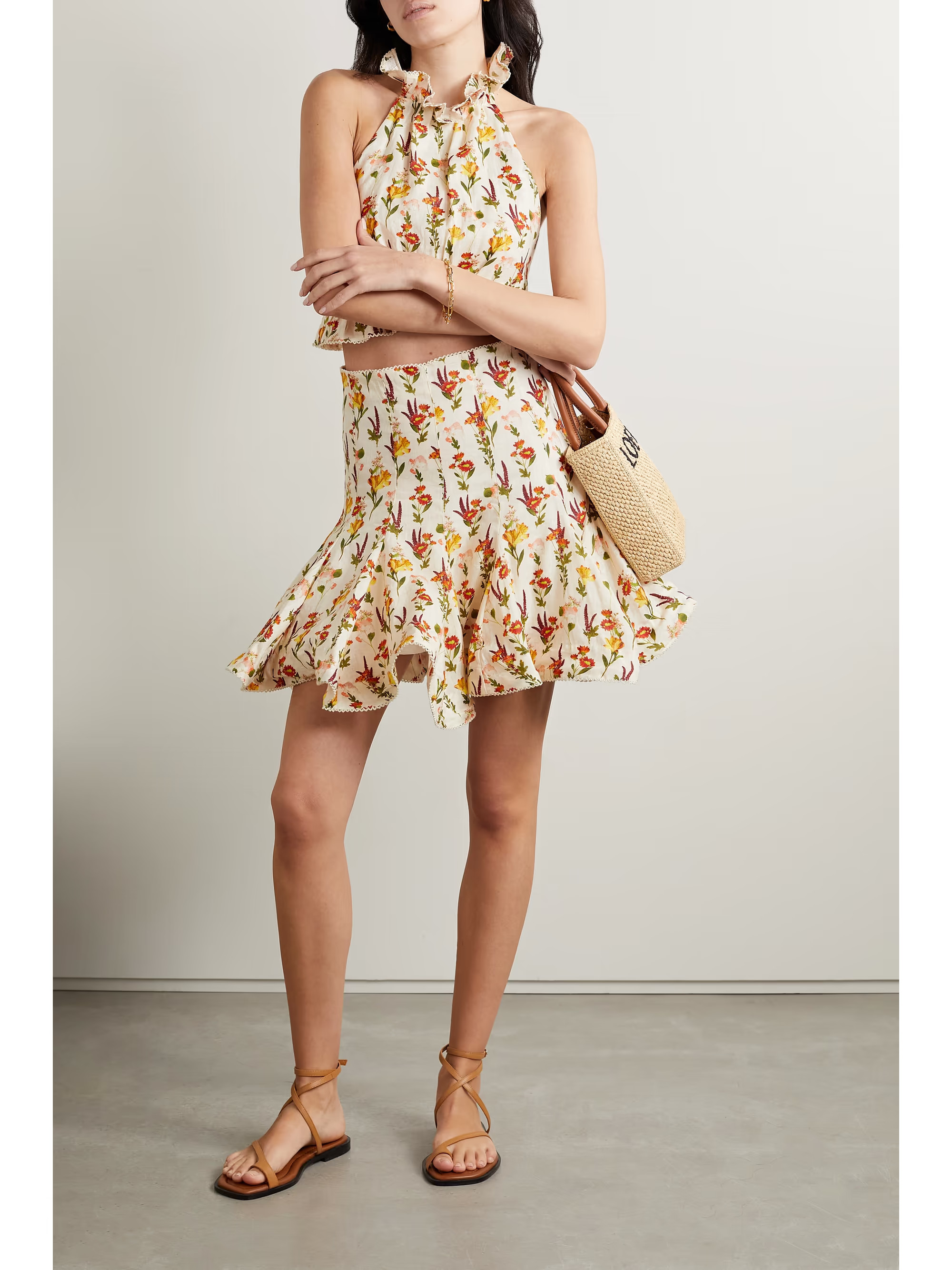 Cerezo Clementina crochet-trimmed floral-print linen mini skirt | NET-A-PORTER (US)