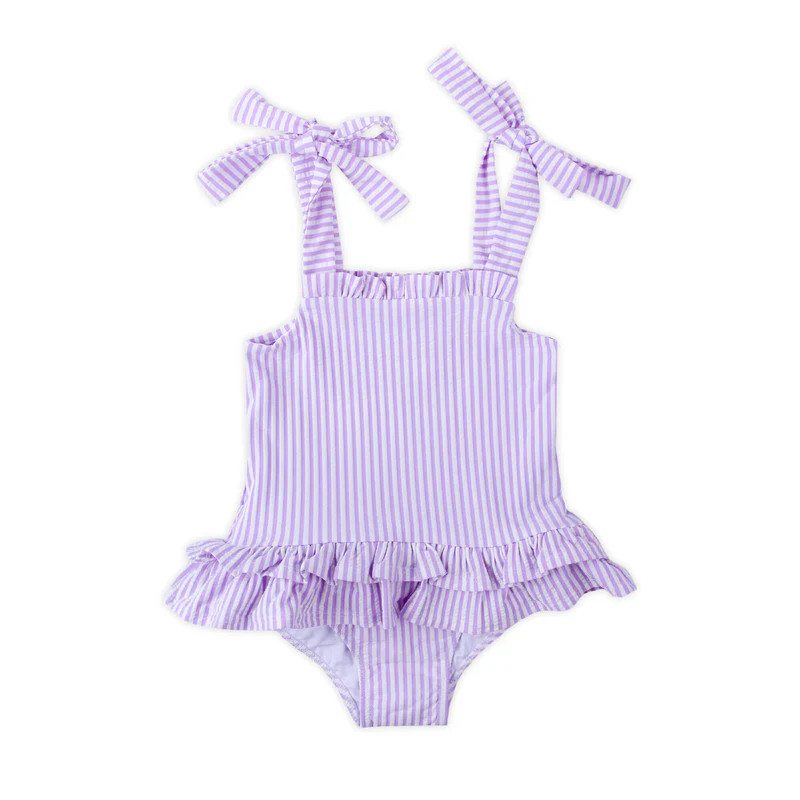 Santorini Purple Stripe One Piece Swimsuit | Classic Whimsy