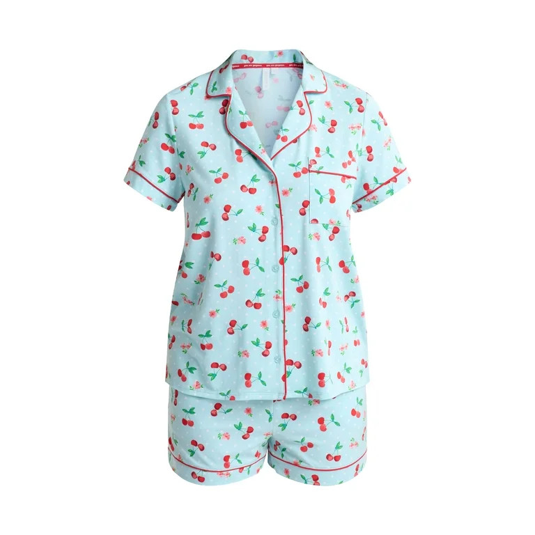 Joyspun Women’s and Women’s Plus Knit Notch Collar Top and Shorts Pajama Set, 2-Piece, Sizes ... | Walmart (US)