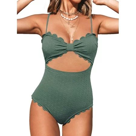 Cupshe Women s Green One Piece Swimsuit Sexy Cutout Scallop Trim Bathing Suit XL | Walmart (US)