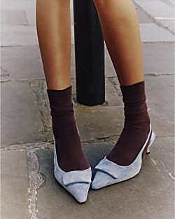 Blue Faux Suede Slingback Court Heels | River Island UK & IE