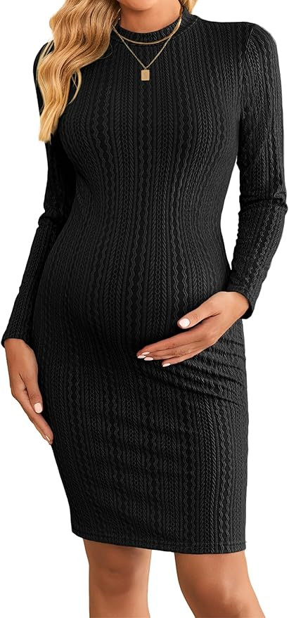 Ekouaer Maternity Dress Mock Turtleneck Pregnancy Dress Rib Knit Stretchy Bodycon Baby Shower Dre... | Amazon (US)