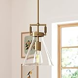 Nathan James Vincent Glass Pendant Lighting, Hanging Light Fixture with Adjustable Brass Stem, Knurl | Amazon (US)