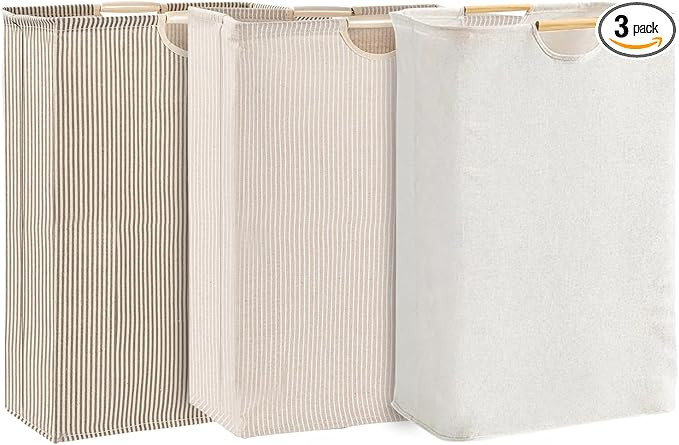 3-Pack 65L Collapsible Laundry Basket with Wooden Handles, Ideal for Tidying Clothes, Blankets an... | Amazon (US)