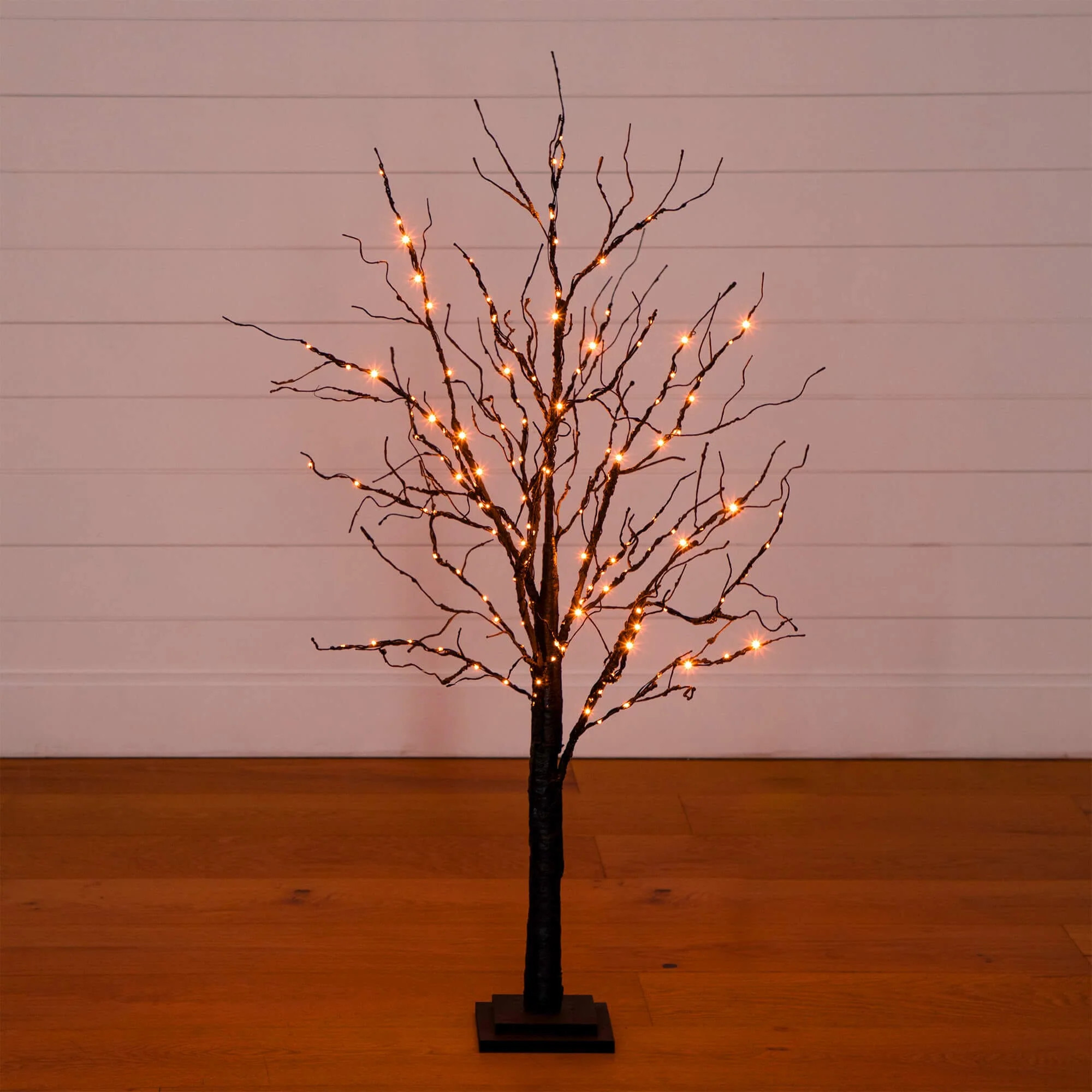 4' Pre-Lit Halloween Black Twig Artificial Tree with 180 Orange & Purp | Nearly Natural