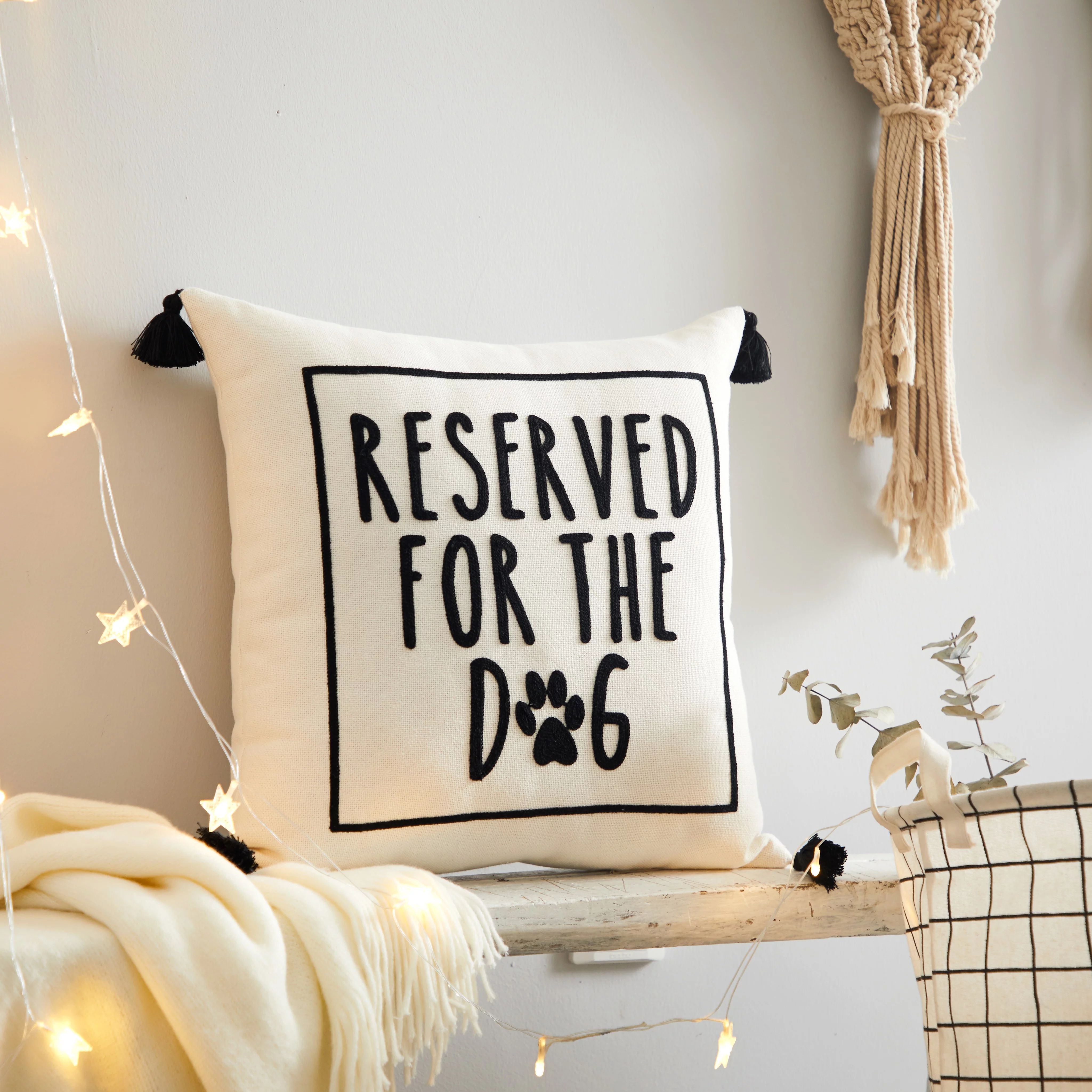 Mainstays Black and White Reserved For Dog Square Decorative Pillow, 18 in x 18 in | Walmart (US)