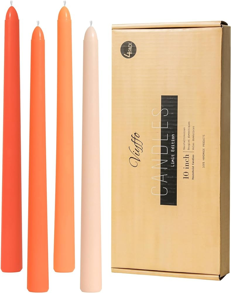 Viyffo Taper Candles 10 Inch Orange Set of 4 Unscented, Dripless, Smokeless Long Tall Tapered Can... | Amazon (US)