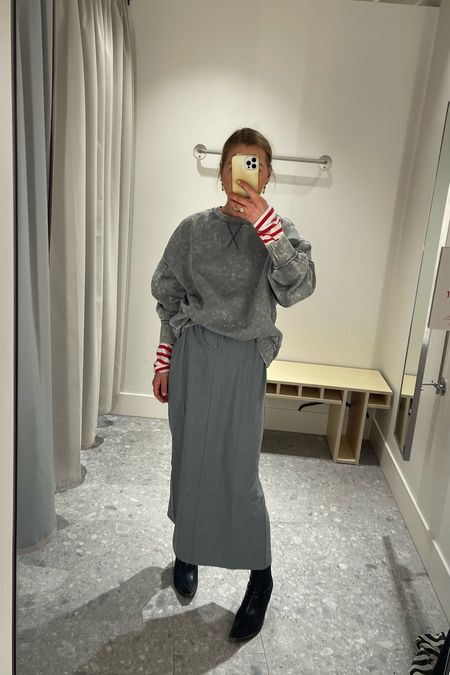 Grey Mood #greysweater #sweater #skirt #greyskirt #stripes #midiskirt #longskirt 

#LTKeurope #LTKstyletip #LTKSeasonal