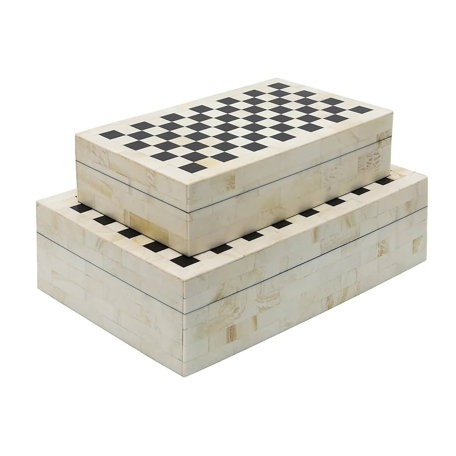 Sagebrook Home Decorative Storage Boxes Set – Checkered Design, Resin & Wood Keepsake Boxes –... | Amazon (US)