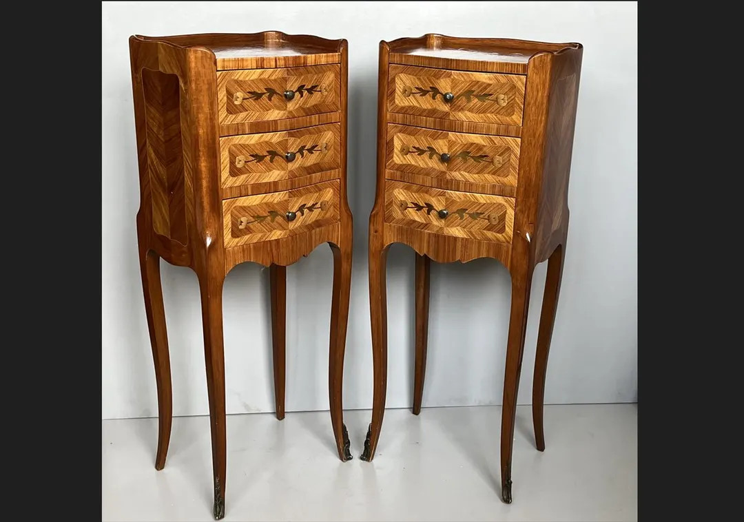 Pair of French Louis XV Style Narrow Rosewood Inlaid Side Tables Nightstands - Etsy | Etsy (US)