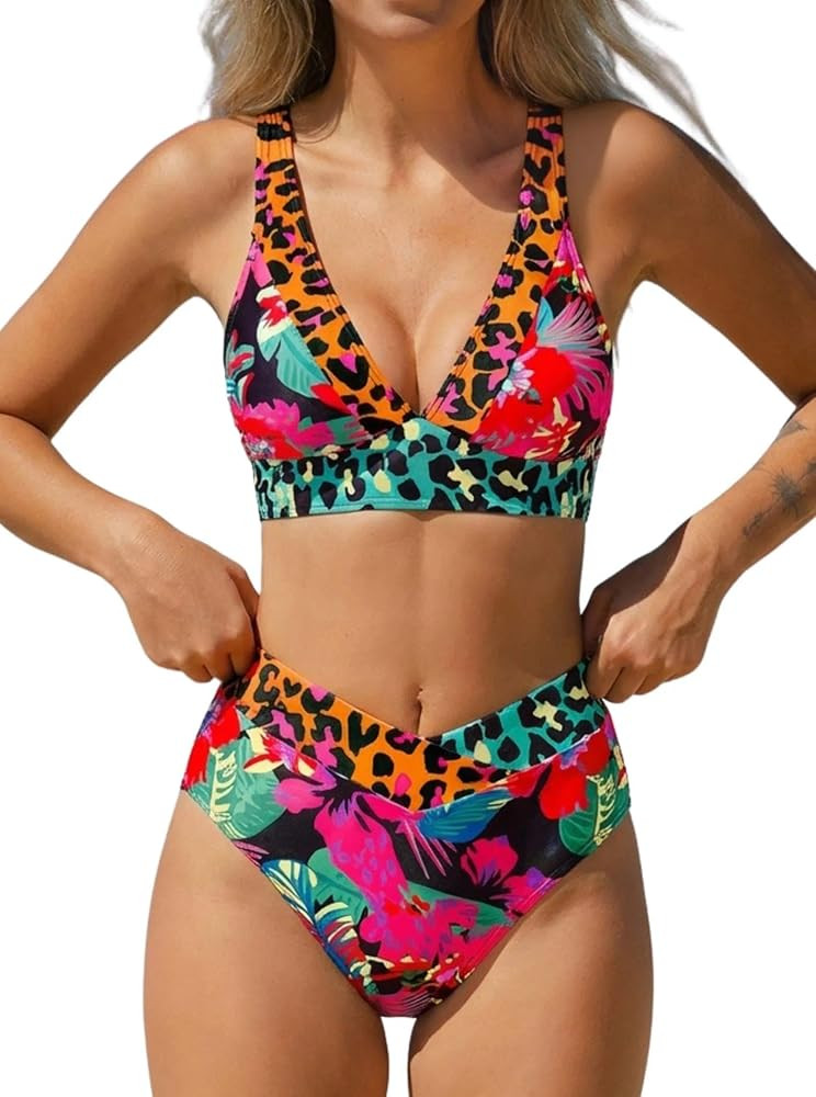 popvil High Waisted Bikini Sets 2026 Two Piece Tummy Control Swimsuits for Women Leopard Print Se... | Amazon (US)