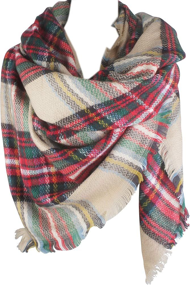 VIVIAN & VINCENT Women's Fall Winter Scarf Classic Tassel Plaid Tartan Warm Soft Chunky Large Bla... | Amazon (US)