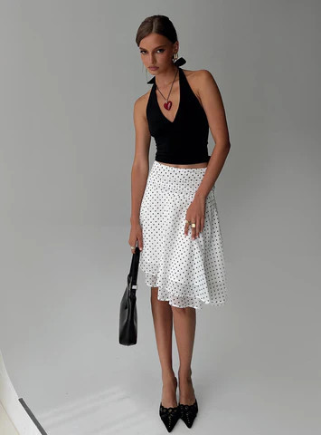 Evanescence Asymmetrical Midi Skirt White / Polka Dot | Princess Polly US