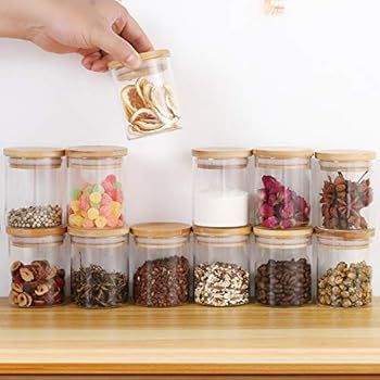 Glass Jars Set, Canning Jars Spice Jars 6 oz Glass Canister with Bamboo Airtight Lids, Kitchen Co... | Amazon (US)