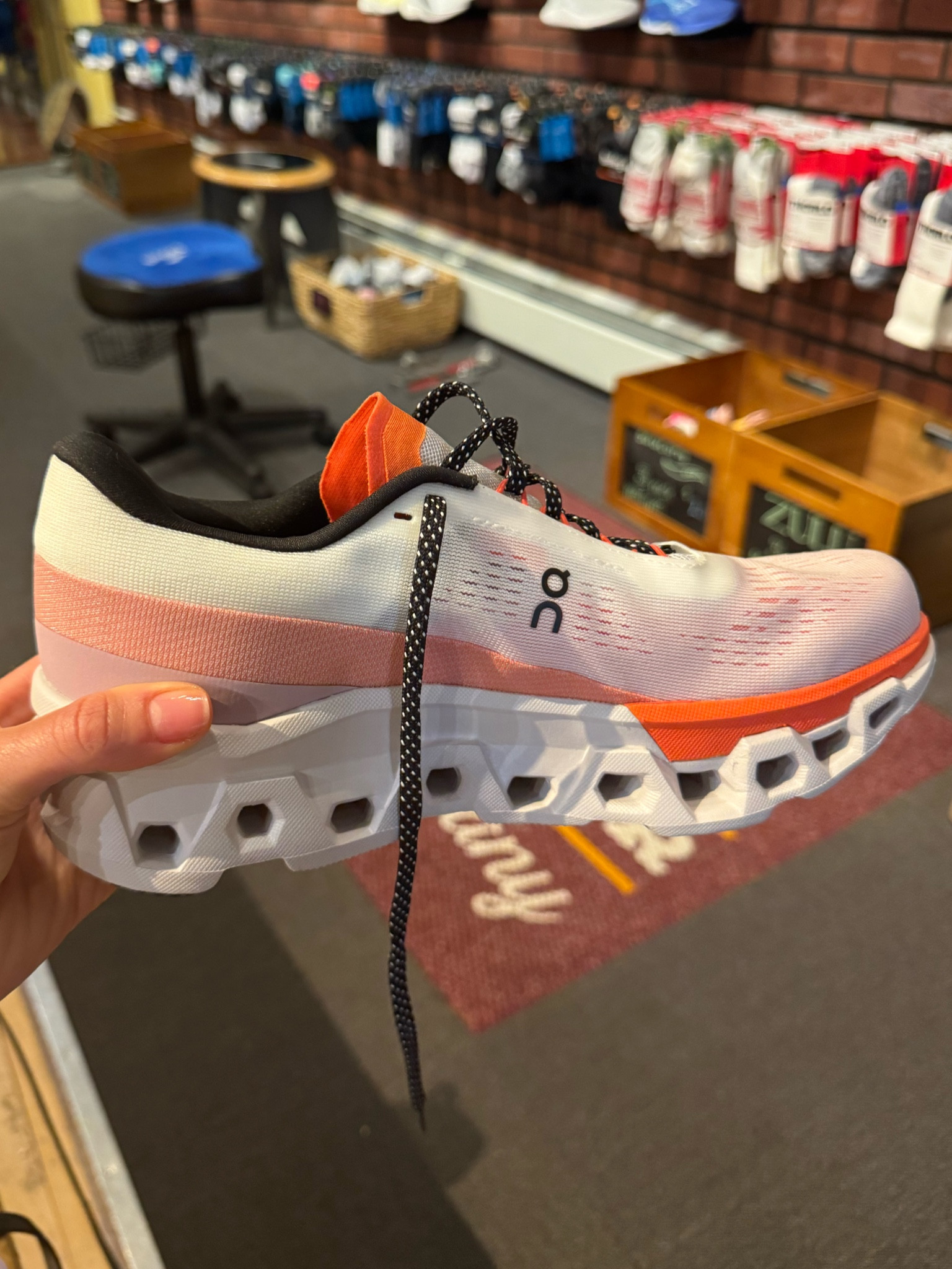 This is the shoe you want to run in from On. It’s bouncy and more cushiony. 

You don’t need to size up in this one because the shoe is longer. I’m wearing a 9.5 in these, which is my TTS sneaker shoe (and it’s down a half size from my normal running sneaker size).

#LTKshoecrush #LTKActive #LTKfitness