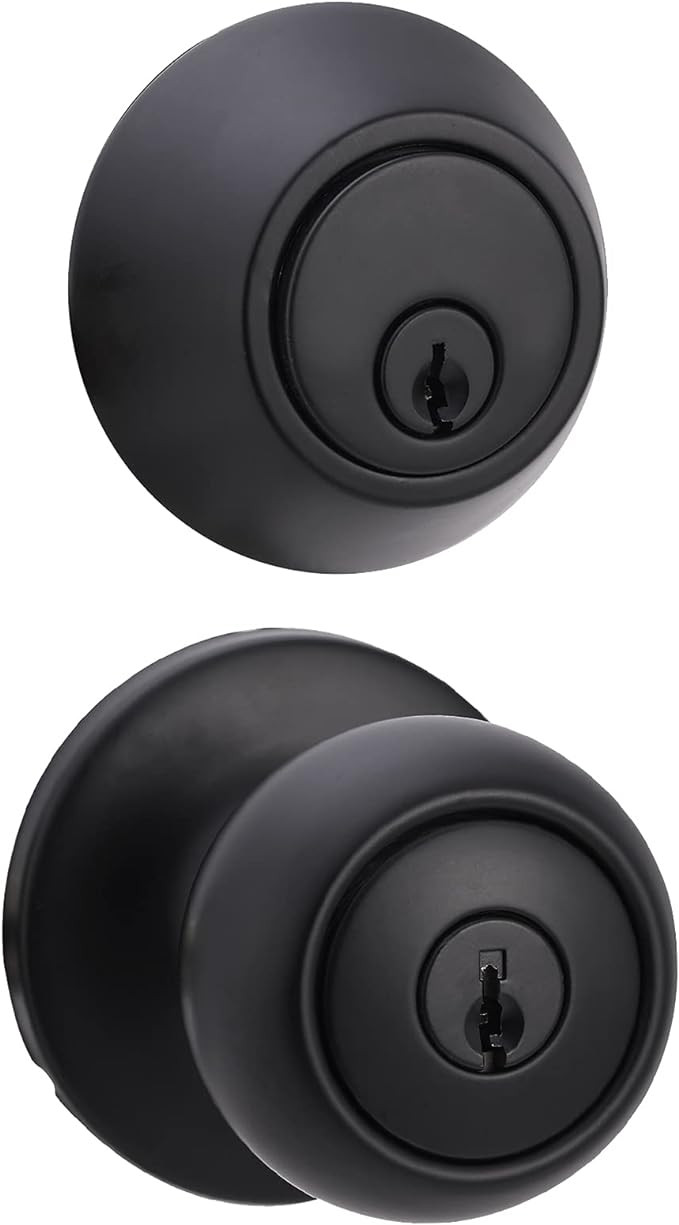 Amazon Basics Exterior Door Knob with Key Lock and Deadbolt, Keyed Alike, Coastal, Matte Black | Amazon (US)
