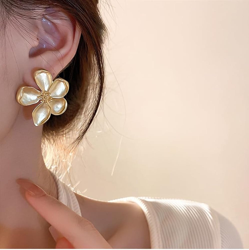 Gold Flower Earrings Large Flower Stud Earrings Flower Statement Earrings Chunky Floral Earrings ... | Amazon (US)