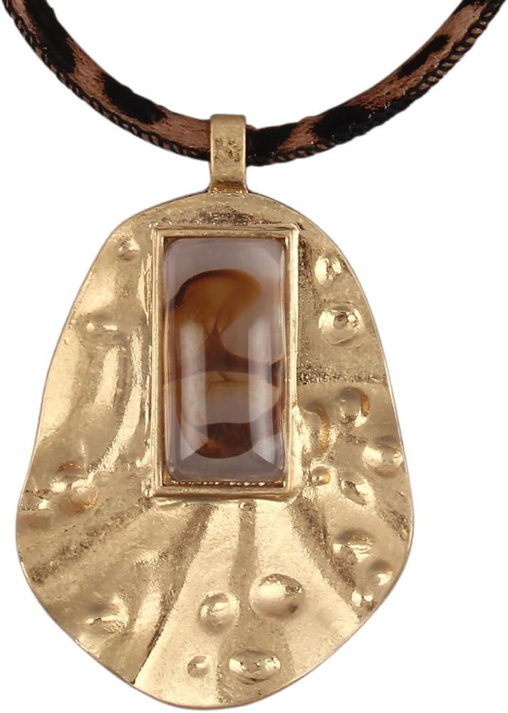 GelConnie Leather Necklaces Turquoise Long Boho Necklaces for Women Brown Chunky Circle Pendant C... | Amazon (US)