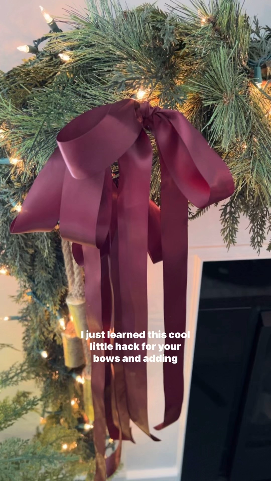 A little hack for adding ribbon to your garland using a bobby pin. I love how it turned out! I linked the exact satin ribbon I used to make these 3 burgundy bows.