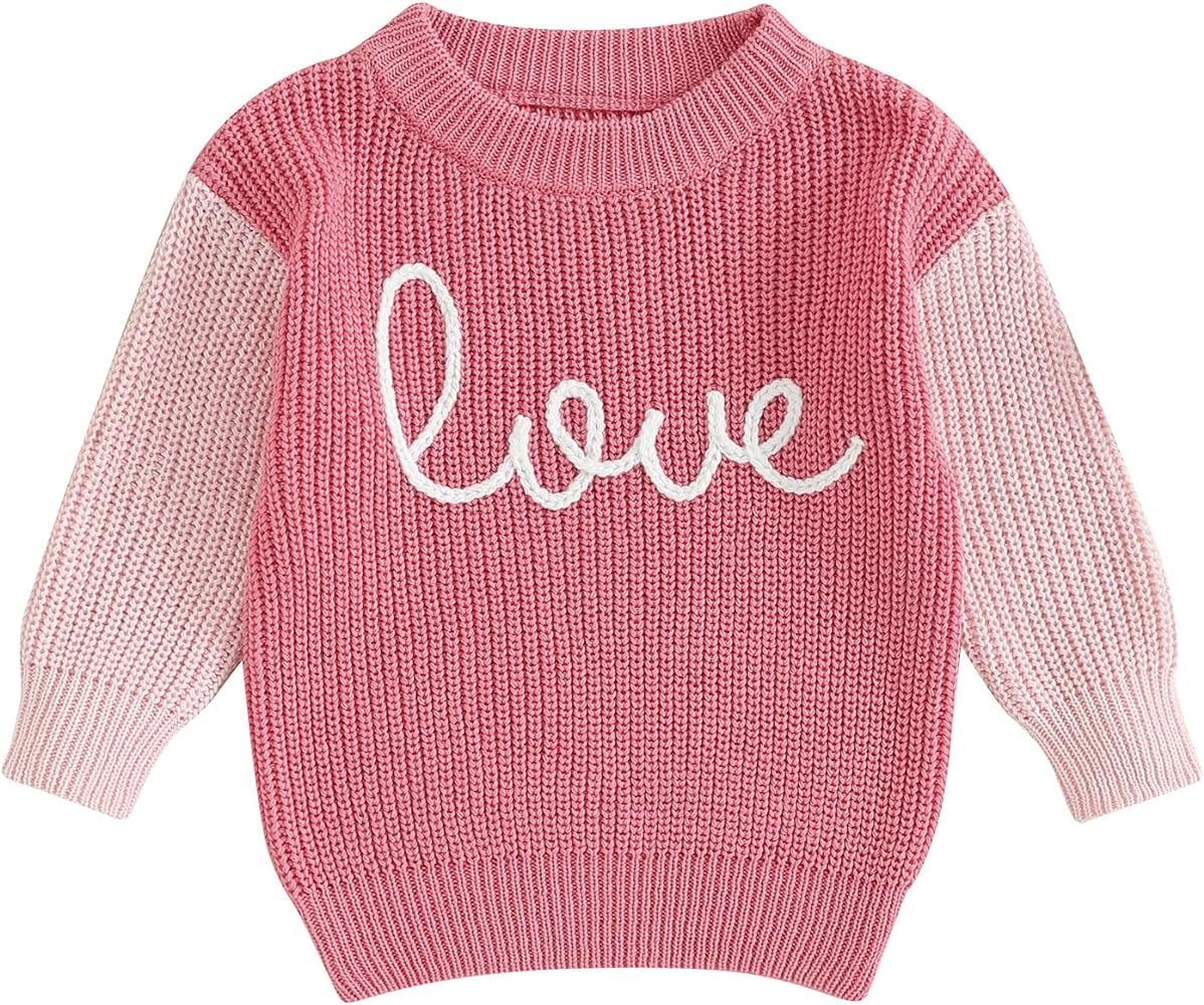Baby Girl Valentines Day Outfit Love Heart Sweet Long Sleeve Sweater Tshirt Crewneck Tops Fall Wi... | Amazon (US)
