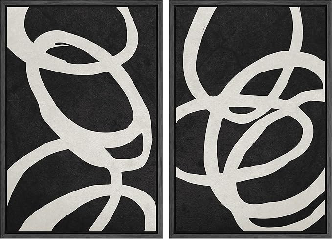 MUDECOR Framed Canvas Print Wall Art Set Black White Spiral Ring Circle Collage Abstract Shapes I... | Amazon (US)