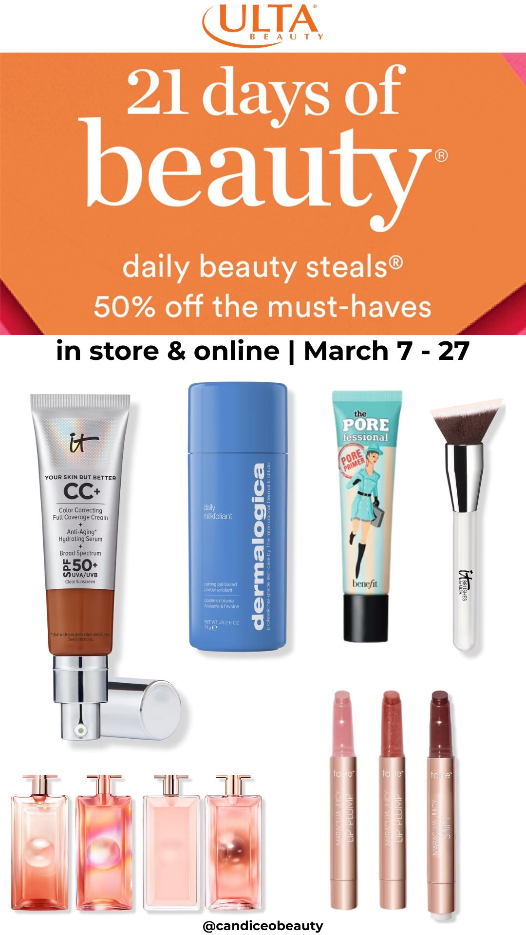 March 15 deals for ULTA 21 Days of beauty. Save 50% off your faves and try new things  

#LTKOver40 #LTKBeauty #LTKSaleAlert