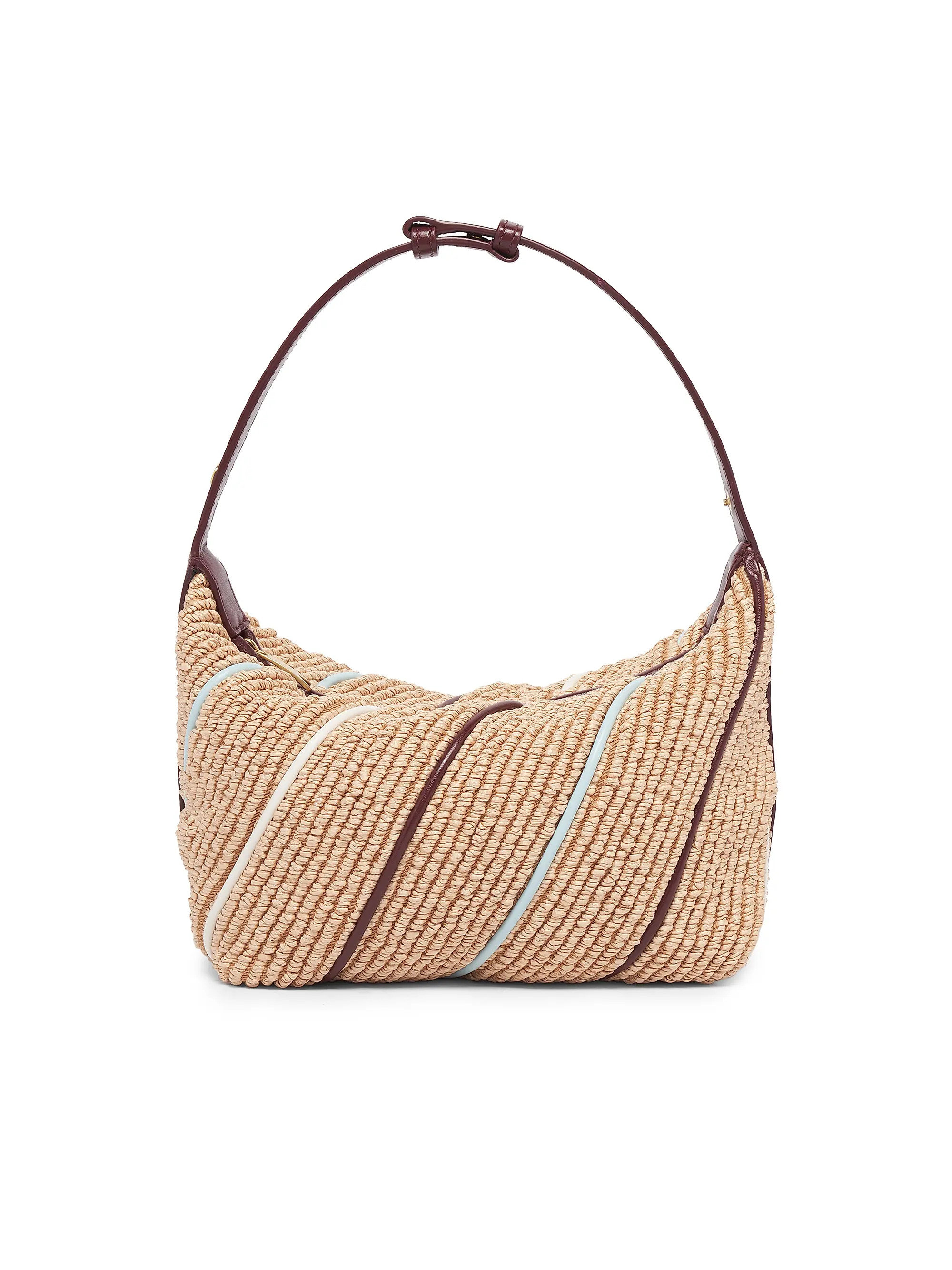 Bottega Veneta Wallace Leather-Striped Raffia Shoulder Bag | Saks Fifth Avenue | Saks Fifth Avenue