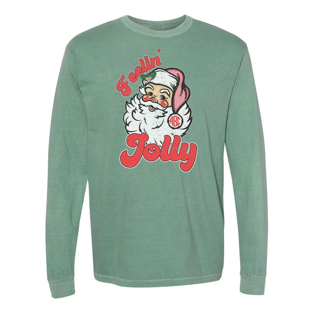 Monogrammed 'Feelin' Jolly' Santa Long Sleeve T-Shirt | United Monograms