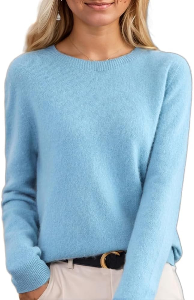 Women's Cozy Cashmere Wool Pullover Sweaters Casual Long Sleeve Spring Loose Crewneck Knit Shirt ... | Amazon (US)
