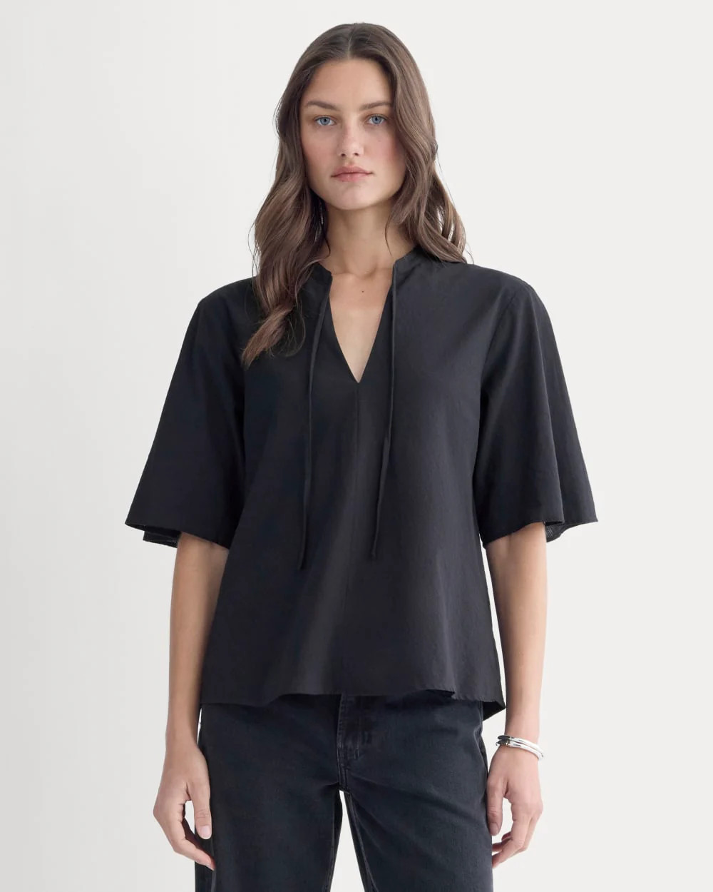 The Gauze Tie-Front Shirt | Black | Everlane