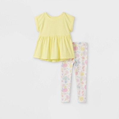 Toddler Girls' Peplum Short Sleeve Top and Floral Leggings Set - Cat & Jack™ Bright Yellow | Target