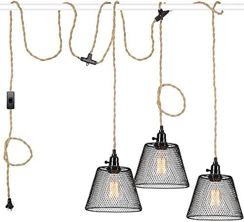 Vintage Pendant Light Fixture Kit with On/Off Switch Plug in Industrial Fabric Ceiling Lamp Cord Far | Amazon (US)