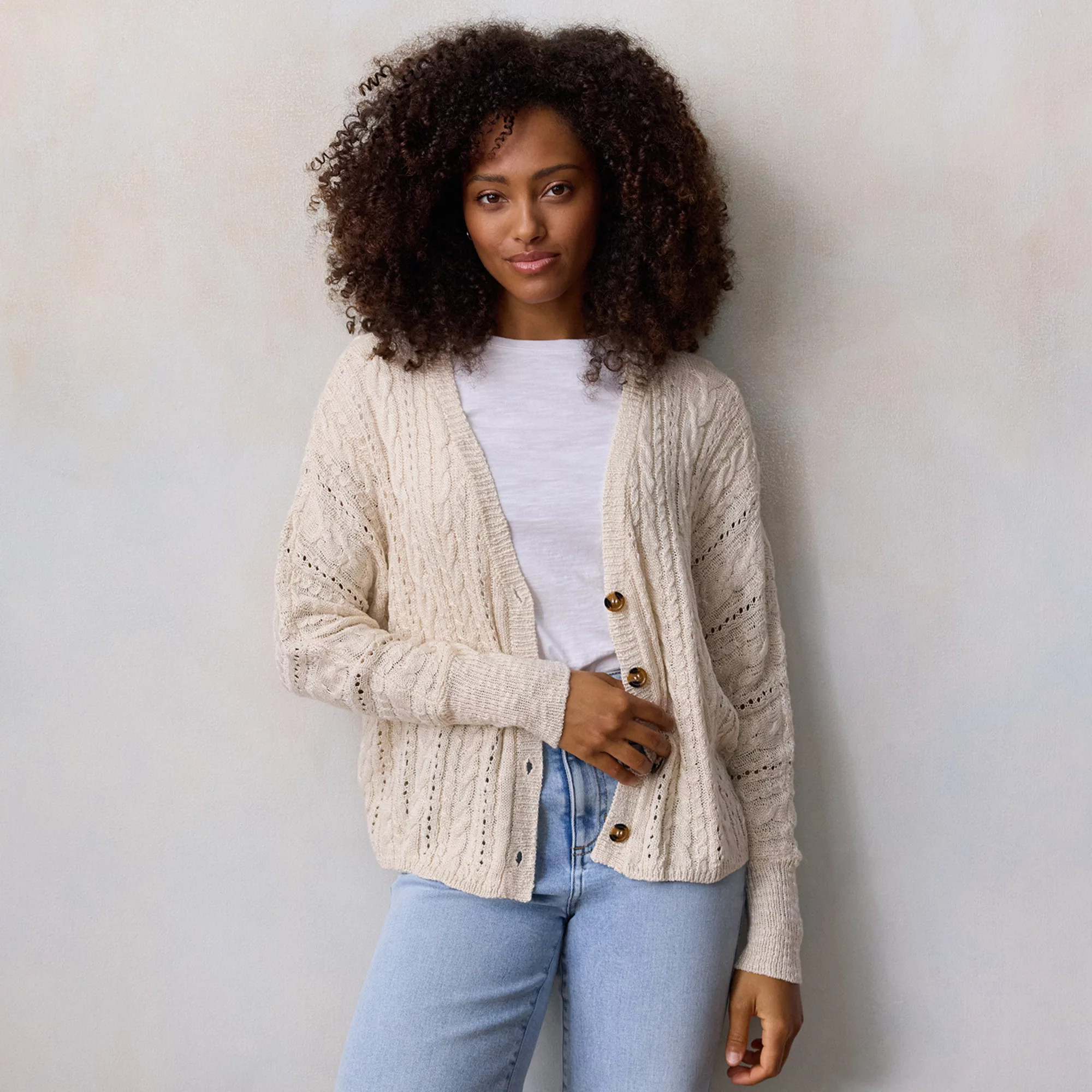 Women's LC Lauren Conrad V-Neck Slub Cabled Sweater Cardigan | Kohl's