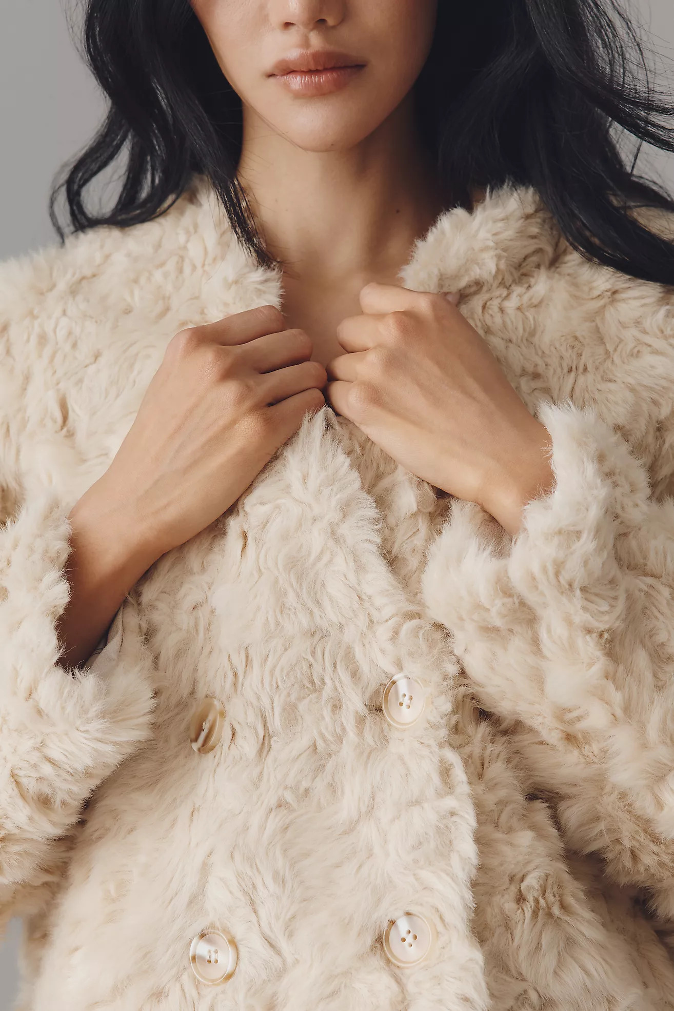 Maeve Faux Fur Collarless Double-Breasted Jacket | Anthropologie (US)