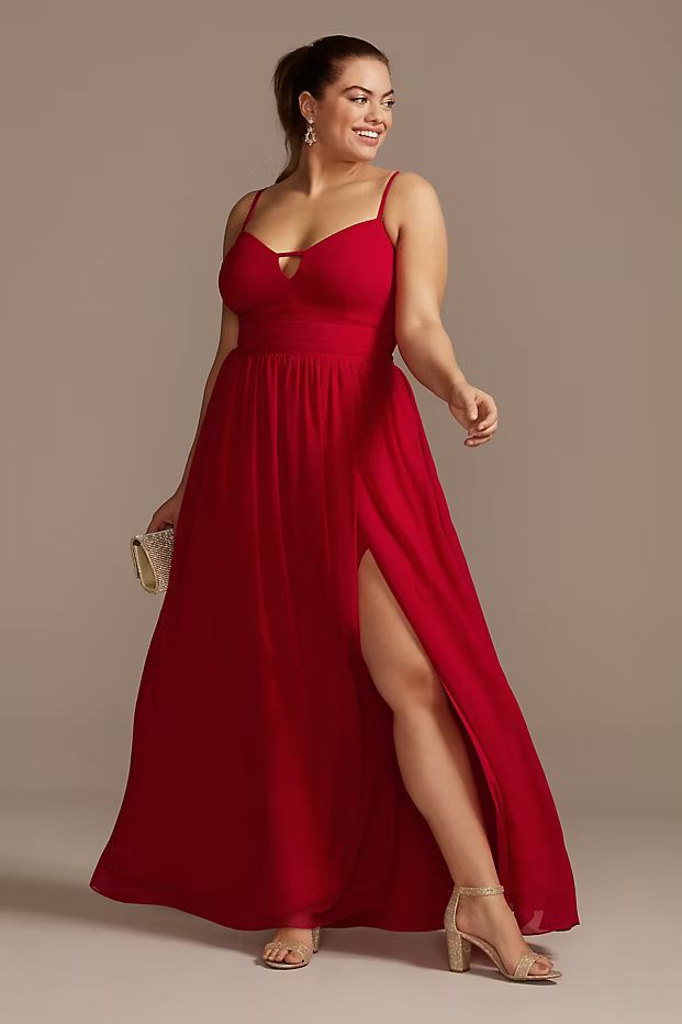 Banded Chiffon Spaghetti Strap Plus Size Dress | Davids Bridal