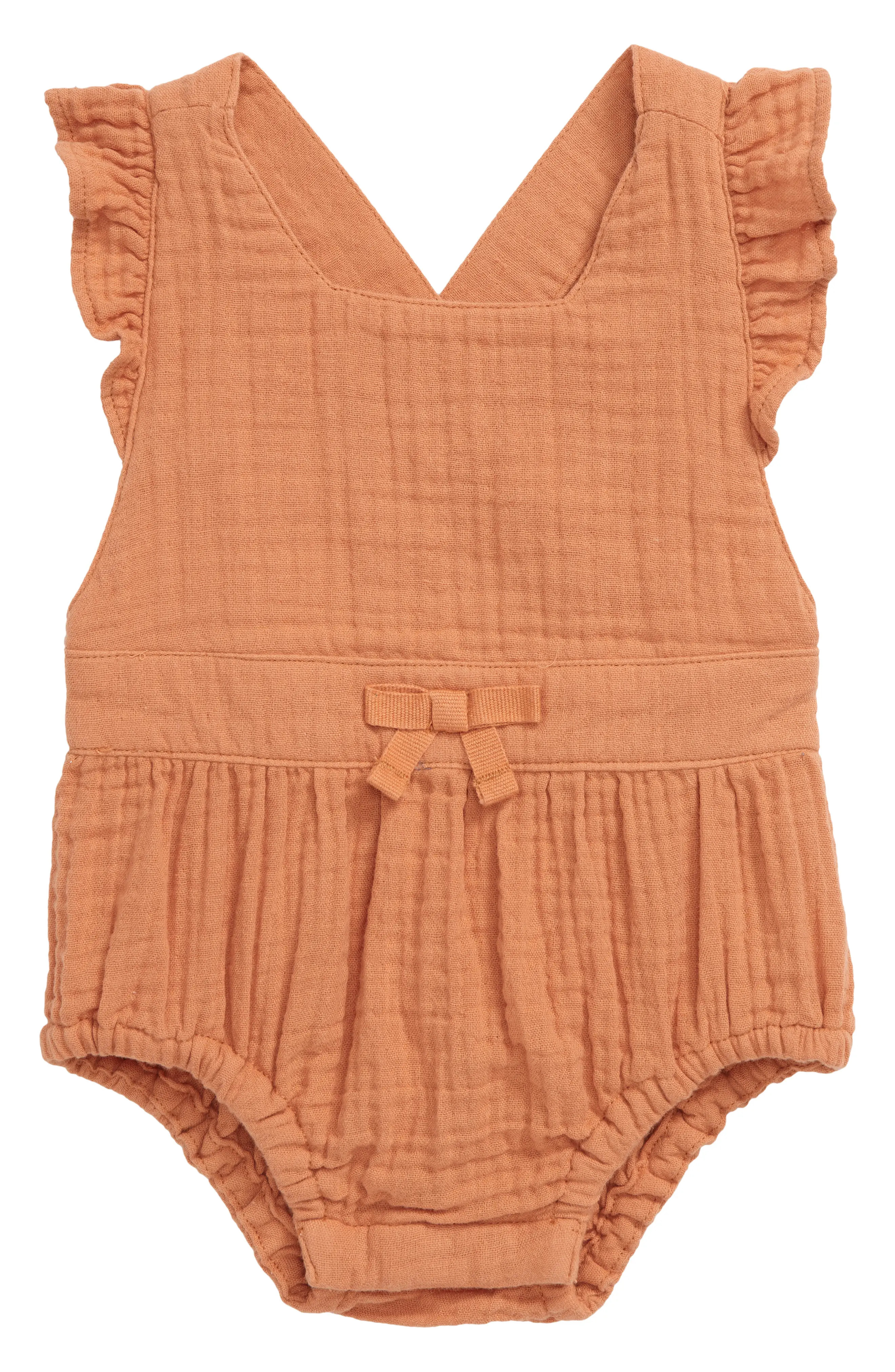 Infant Girl's Oliver & Rain Kangaroo Ruffle Bubble Romper, Size 24M - Orange | Nordstrom