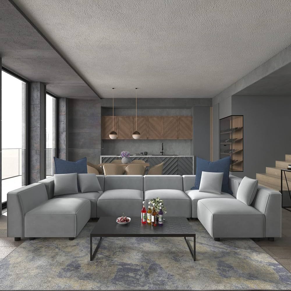 Amazon.com: LLappuil Modern Modular Sectional Living Room Sofa Set, Low Back Minimalist Style Cou... | Amazon (US)