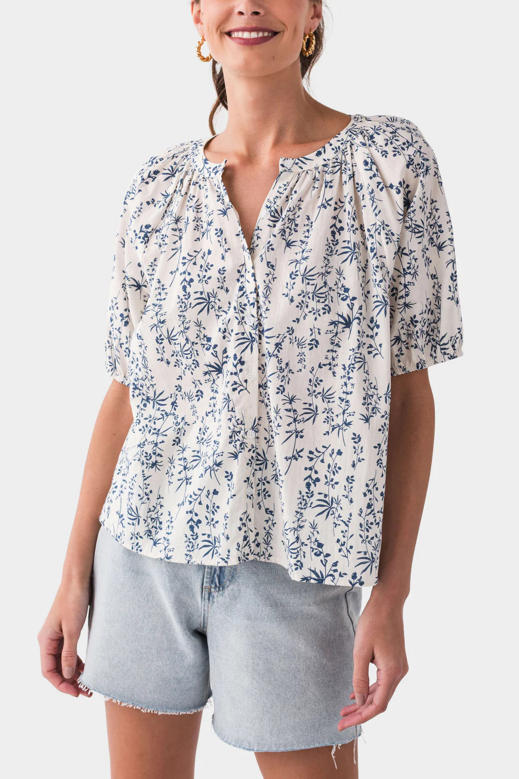 Botanical Print Raglan Button Front Top | Social Threads