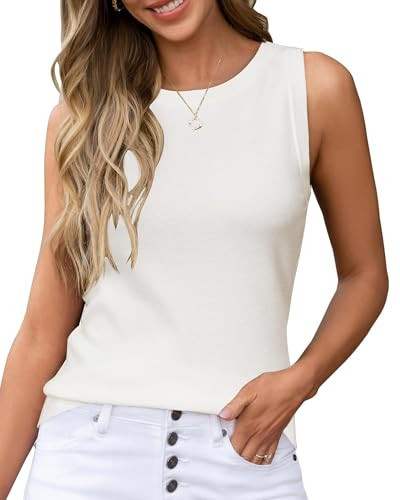 Arach&Cloz Women's Sleeveless Sweater Vest Business Casual White Tank Top | Amazon (US)