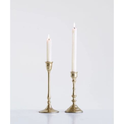 2pc Cast Aluminum Taper Candle Holder Set Gold - 3R Studios | Target