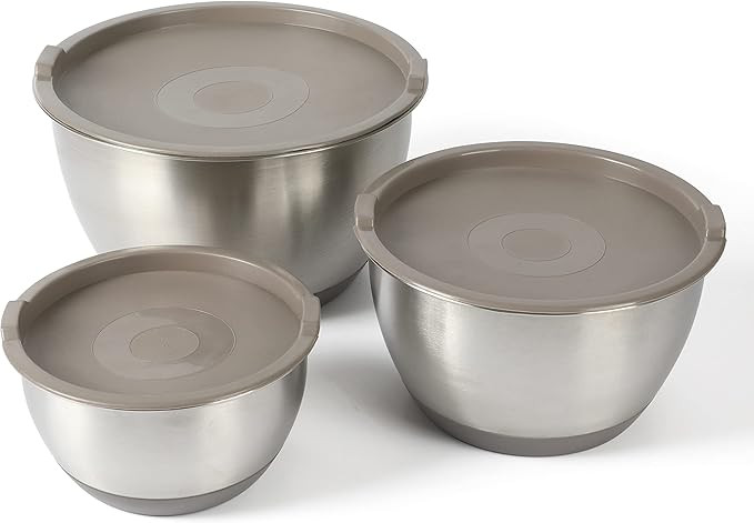MARTHA STEWART Rhinewell Mirror Polish 6 Piece Stainless Steel Mixing Bowls with Lid and Non-Slip... | Amazon (US)