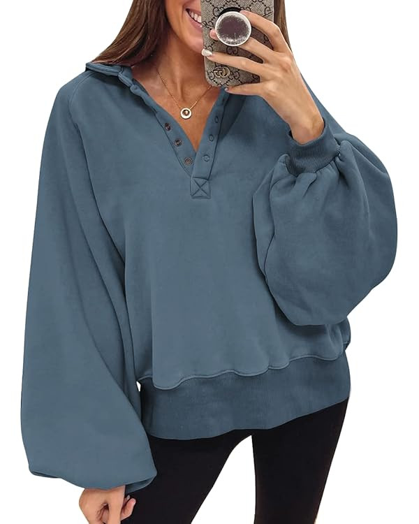 Trendy Queen Womens Sweatshirt Fall Clothes 2023 Lantern Sleeve Drop Shoulder Pullover Hoodies Bu... | Amazon (US)