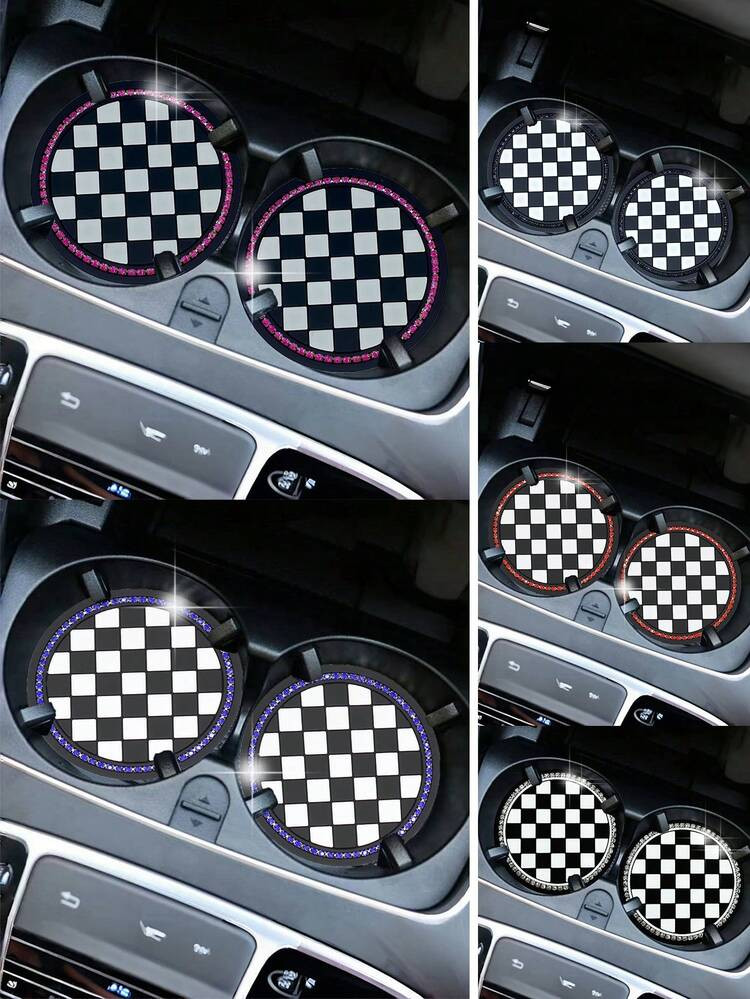 2PCS Car Cup Coaster, Soft Crystal Rhinestone Rubber Pad Set Round Auto Drink Coaster Car Interio... | SHEIN