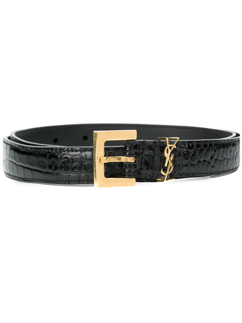 Saint Laurent Monogram crocodile-embossed Belt - Farfetch | Farfetch Global