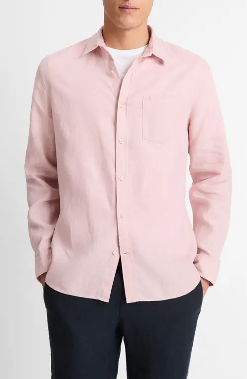 Vince Linen Button-Up Shirt in Faded Pink at Nordstrom, Size Large | Nordstrom