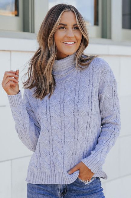 Clarice Turtleneck Grey Cable Knit Sweater | Magnolia Boutique