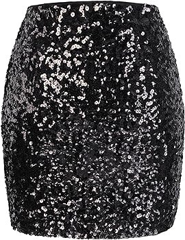 MANER Women's Sequin Skirt Sparkle Stretchy Bodycon Mini Skirts Night Out Party | Amazon (US)
